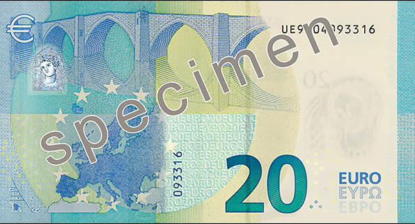 Bankovka 20 € série Europa (zadní strana)