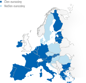 Mapa evropských států se zavedeným eurem