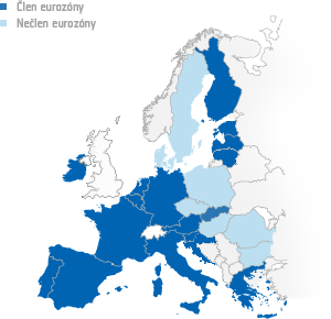 Mapa evropských států se zavedeným eurem